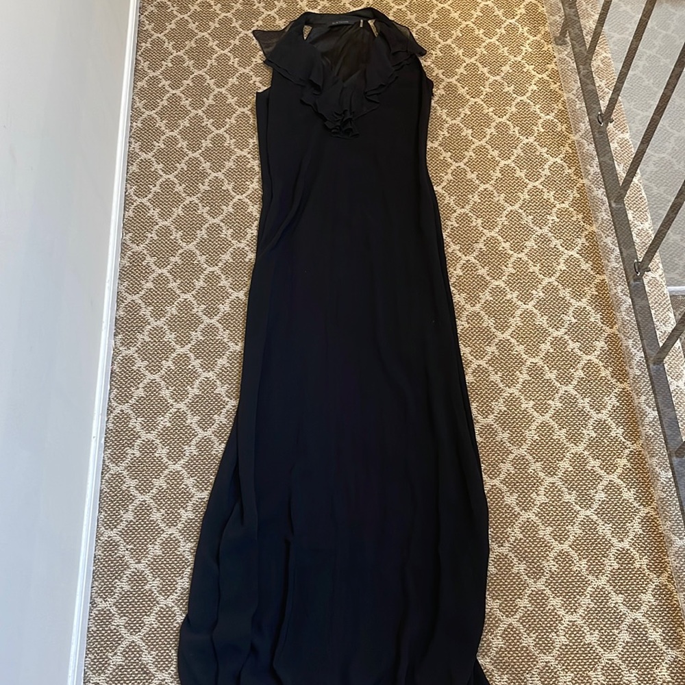 Beautiful straight Elie Tahari gown with ruffle neckline